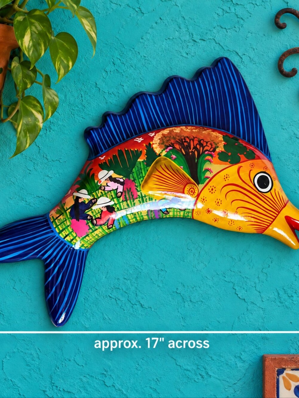 Hand-Painted Ceramic Fish Wall Decor - Blue & Multicolor